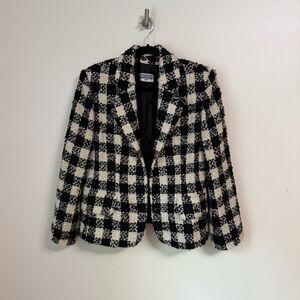 Vintage Jean Claude Tweed Pure Wool Blazer Black and White Houndstooth, sz 40